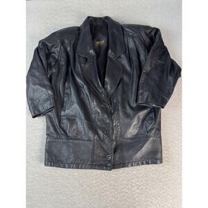 Vintage Reed Leather Jacket Womens Medium Black Button Up USA Boxy 80s 90s Retro